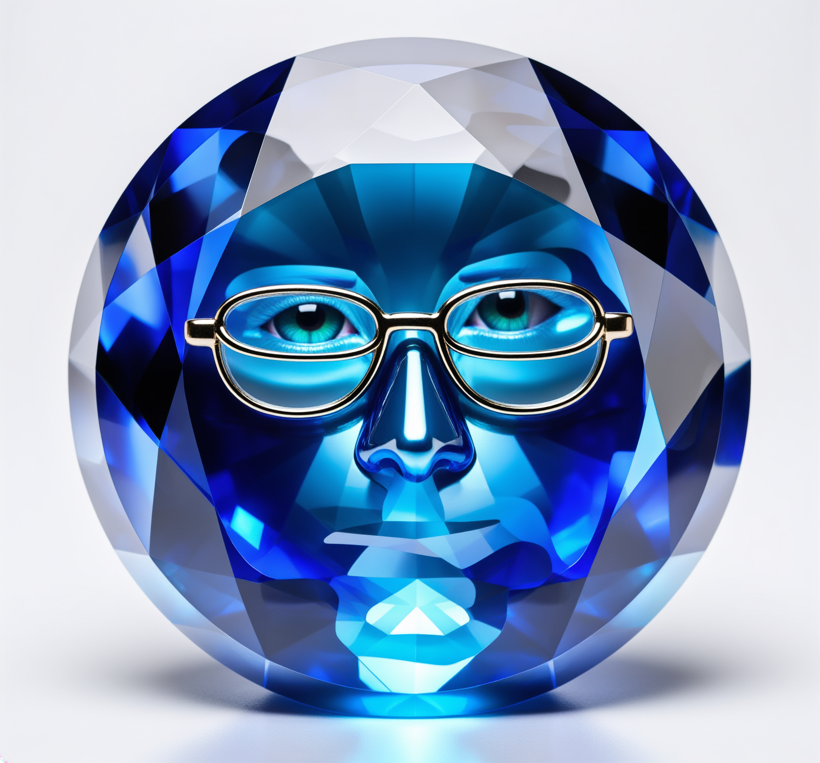 Firefly_sapphire gem Sculpture of THE FACE, with glasses, caustic l 634131